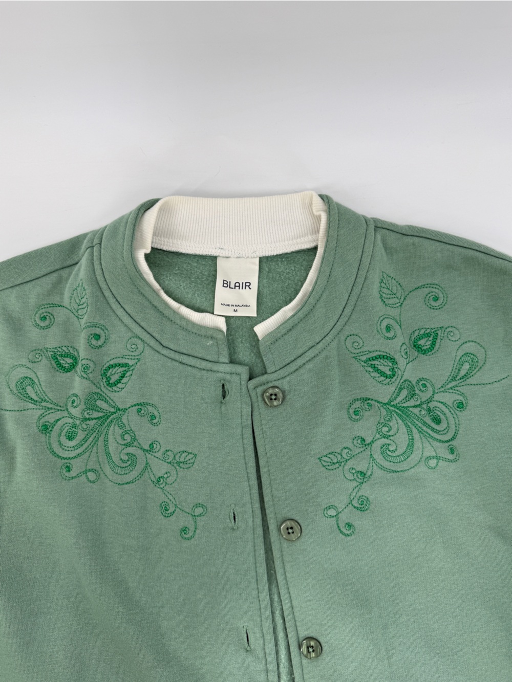 Leaf Embroidered Button Cardigan Jacket Floral Cottagecore Grannycore Mock Neck